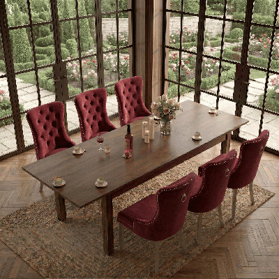 Ensemble de table de salle à manger extensible 106 pouces Banstead avec 6 chaises de salle à manger capitonnées en velours