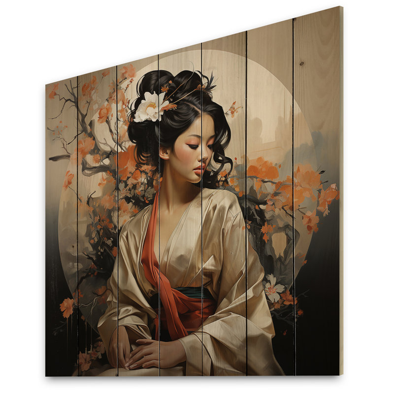 Katienne Asian Art Geishas Grace IX sur impression sur bois, H 35 po x l 35 po x P 0,78 po