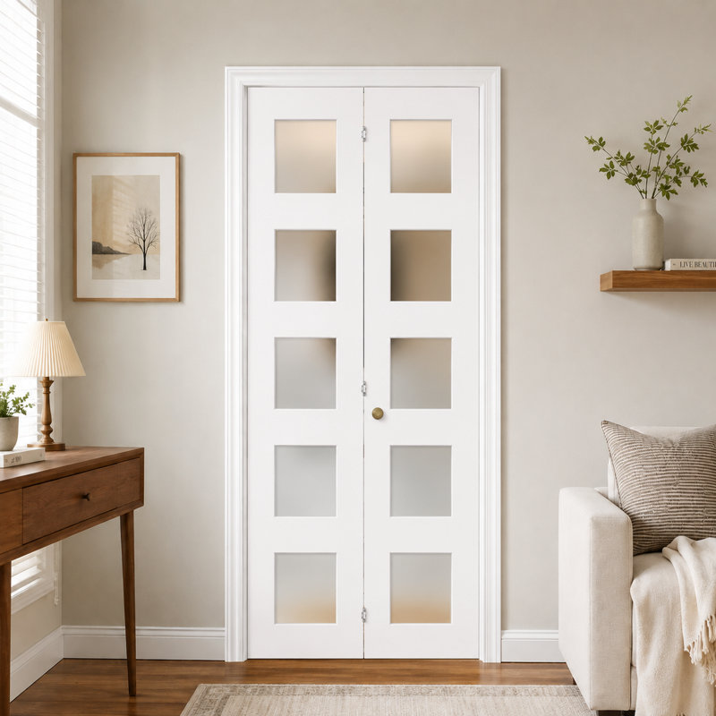 Porte pliante pliante en verre givré 5-Lite apprêtée, 30" x 80"