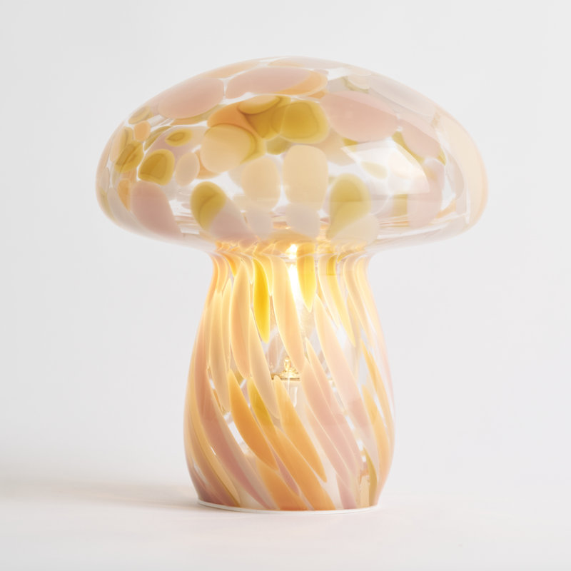 Portable Tall Close Top Glass Mushroom Lamp, Pink Moon, Pink Moon