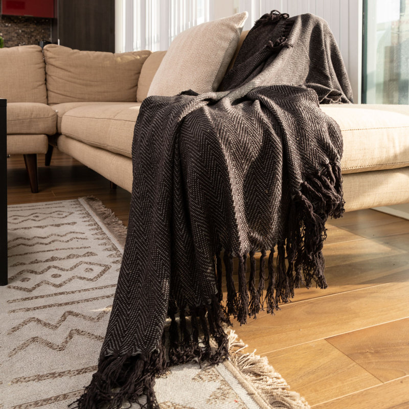 Hand Woven Throw Blanket, Black, 50" W x 60" L