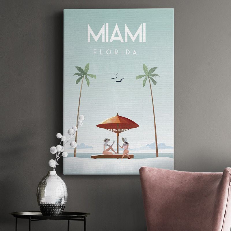«Illustrated Miami Beach II», impression sur toile tendue, H 36 po x l 24 po x P 1 po