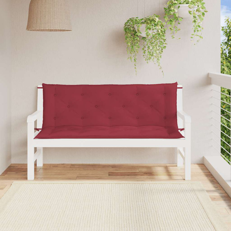 Garden Bench Cushion Set of 2 Wine Red Outdoor Garden Bench Pads, Fabric - Wine Red, 19.7" H x 59.1" W x 1.1" D