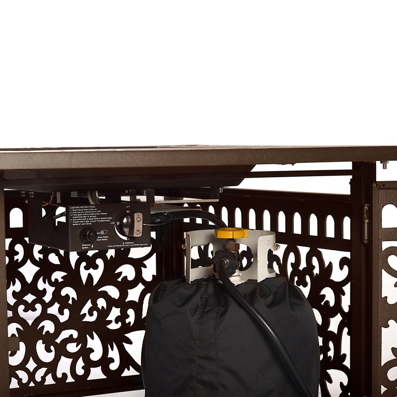 Marquette Square Aluminum Propane Smokeless Fire Pit Table with Hidden Fuel Tank, Brown