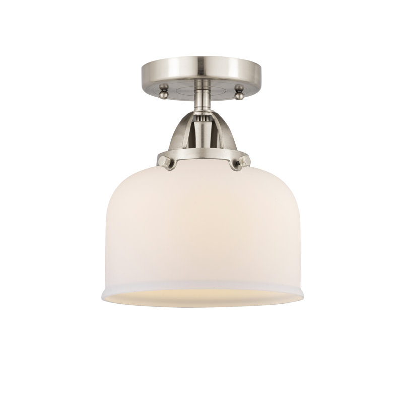 Plafonnier semi-encastré en verre à DEL, Blanc mat, H 9,25 po x l 8 po x P 8 po, Nickel satiné brossé
