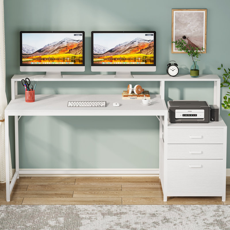 Metal Base Computer Desk, White, White