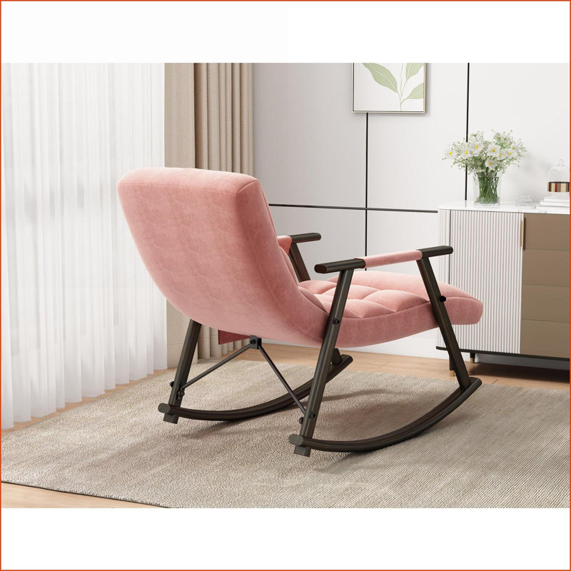 Chaise berçante pliante, rembourrée décontractée avec dossier / repose-pieds réglable à 5 vitesses, poches latérales | Velours vert sauge