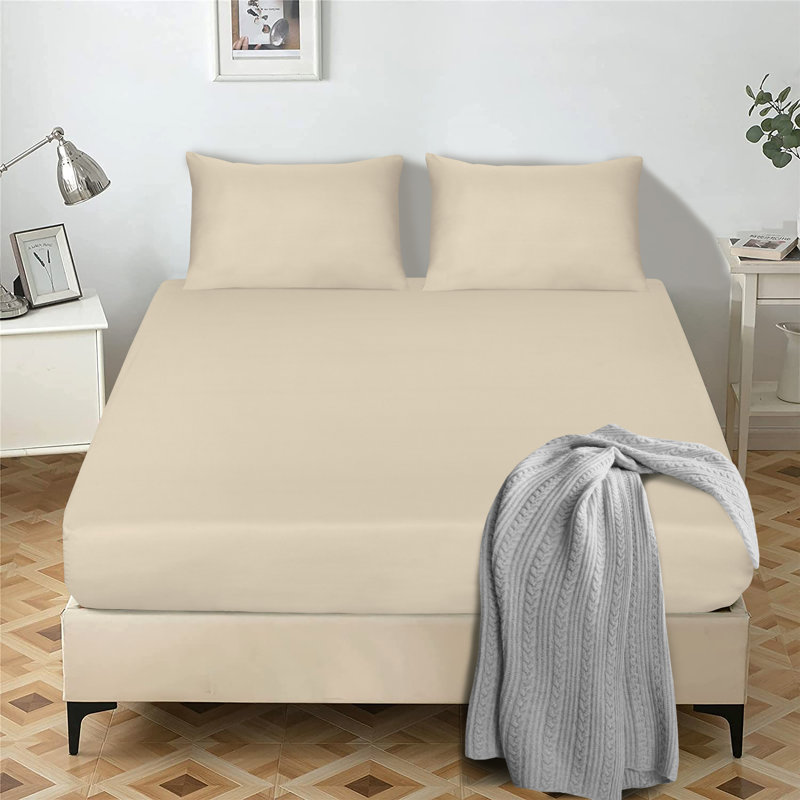 Janoshan Premium Egyptian Cotton Fitted Sheet, Beige, Super King (6')
