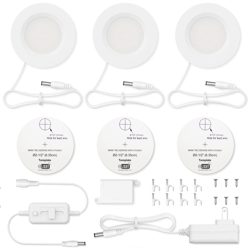 Ensemble de 3 lumières DEL rondes à intensité variable de 2,75 po Inlight, Blanc