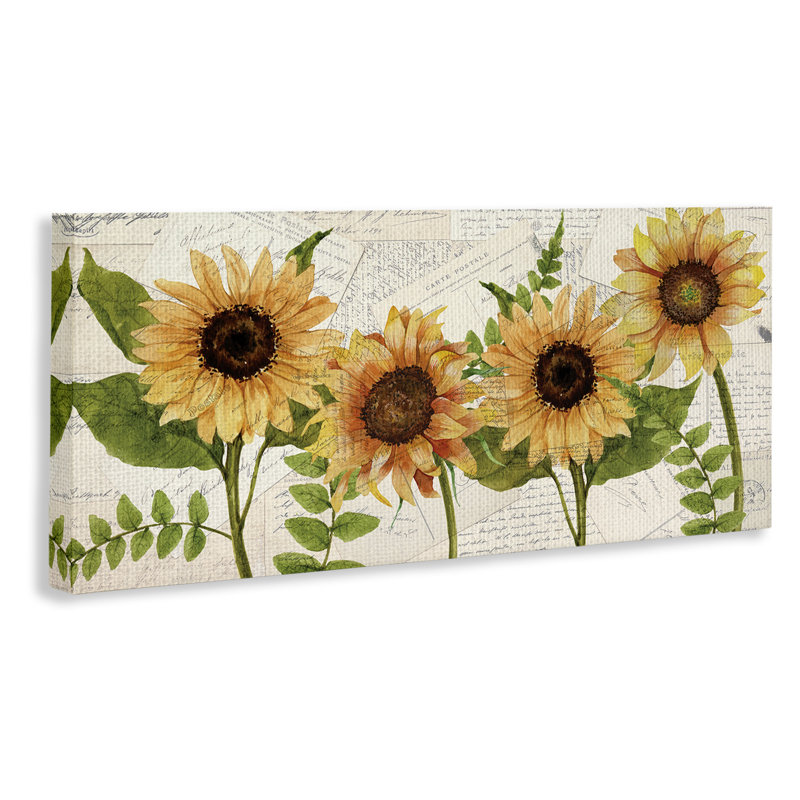 Tournesol et carte postale européenne rétro par Kim Allen - impression d'art graphique, H 17 po x l 40 po