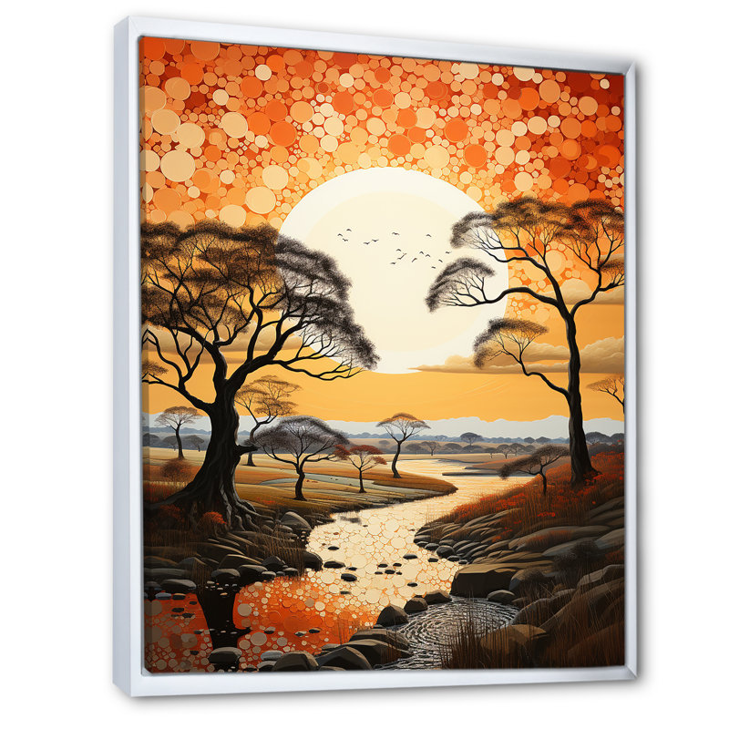 Baobab africain au coucher du soleil, Cadre flottant blanc, H 44 po x l 34 po