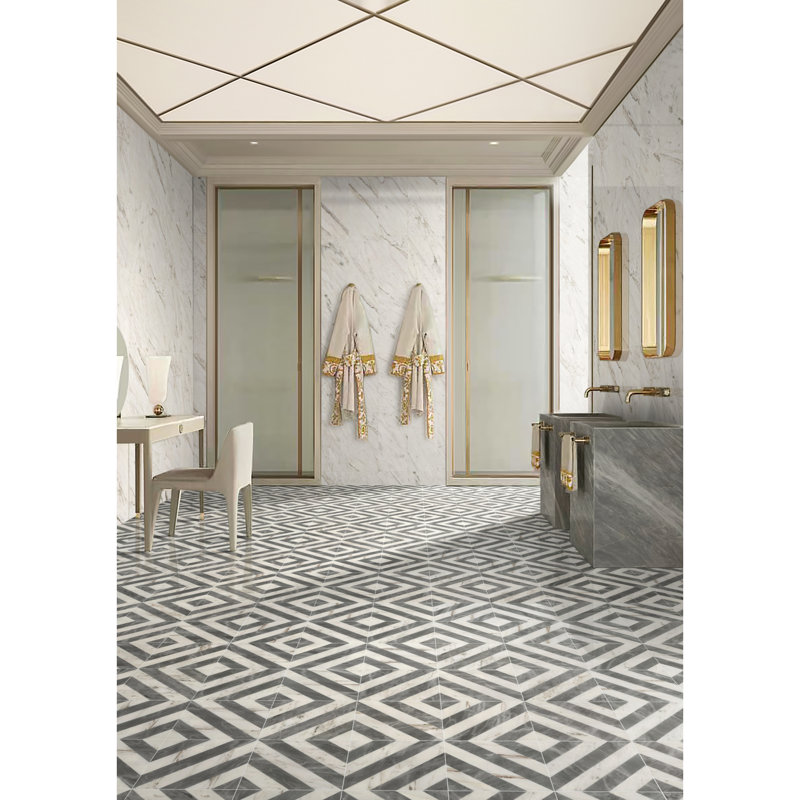  Carreau de marbre Waterjet pour plancher et mur, pierre naturelle polie, marbre véritable, boîte de 8 pièces, blanc gris