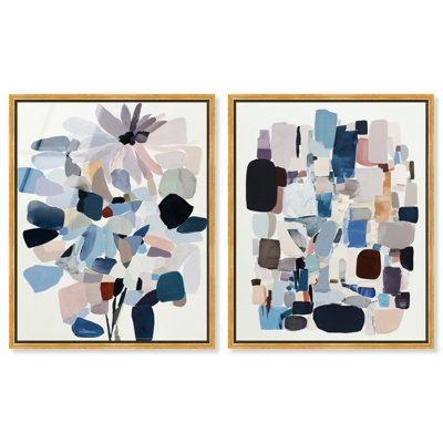 Ensemble de décorations murales abstraites à motif d'acrylique et de pétales par Art Remedy, cadre doré, 20 x 24