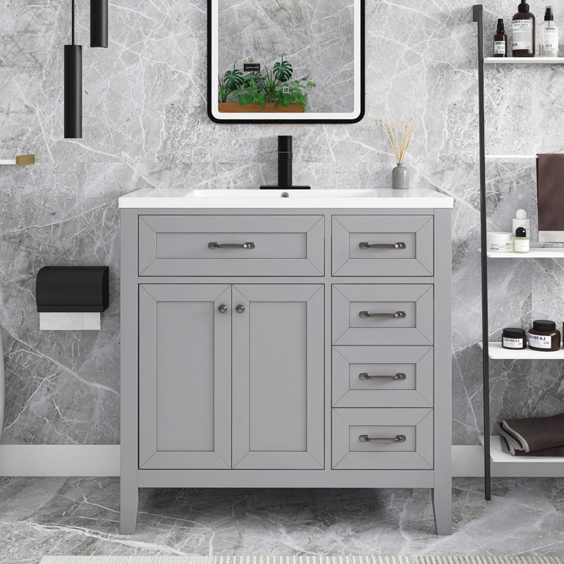 36” Freestanding Single Bathroom Vanity with Top, Gray