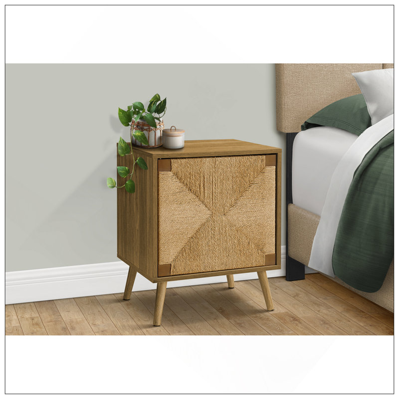 Accent Table, End, Storage, Small, Side, Living Room, Lamp, Light Walnut Laminate, Seagrass, Modern