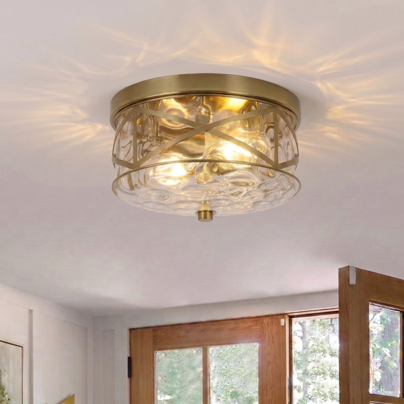 Plafonnier encastré en verre 2 lumières Alixandra, Doré, L 10 po x l 10 po x H 5 po