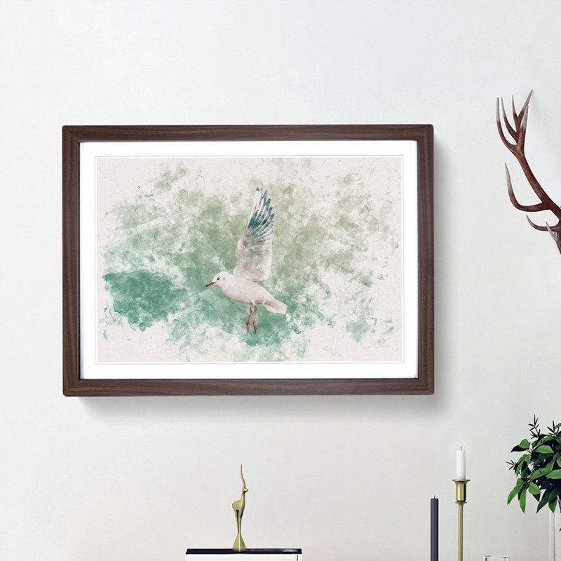 Seagull - Picture Frame Painting Print, 24cm H x 33cm W x 2cm D, Walnut Framed