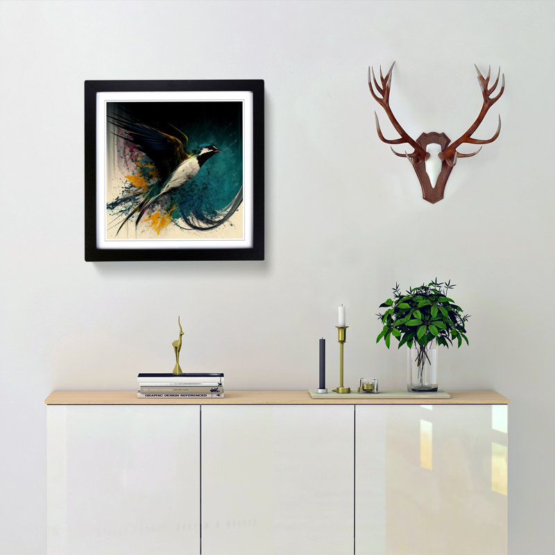 Swallow Abstract Expressionism No.1 - Single Picture Frame Print on Wood, Black