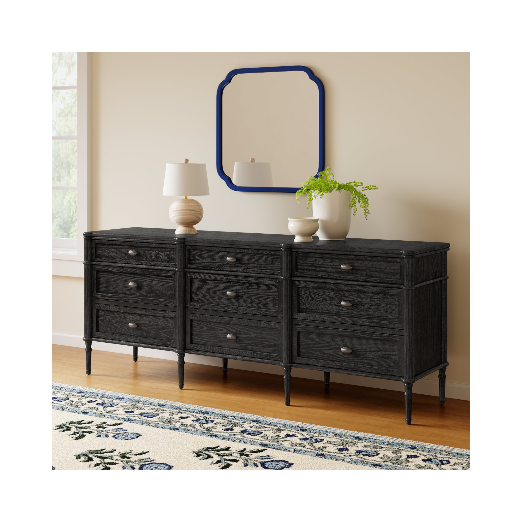 Susie 9 - Drawer Dresser, Distressed Black