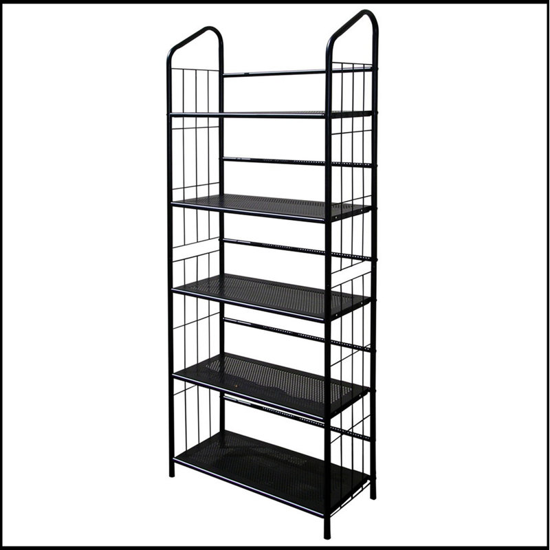 64-Inch Tall 5-Tier Corner Metal Bookcase, Black Finish, Maximizes Space and Storage with Elegant Design