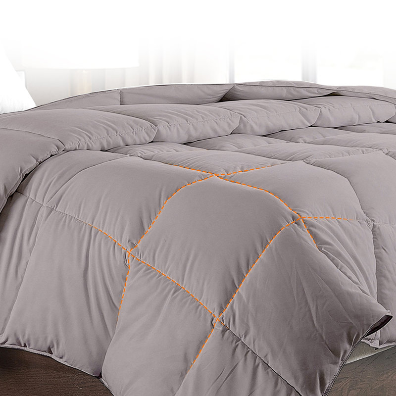 Baffle Box Stitch Comforter, Gray, Twin Comforter 