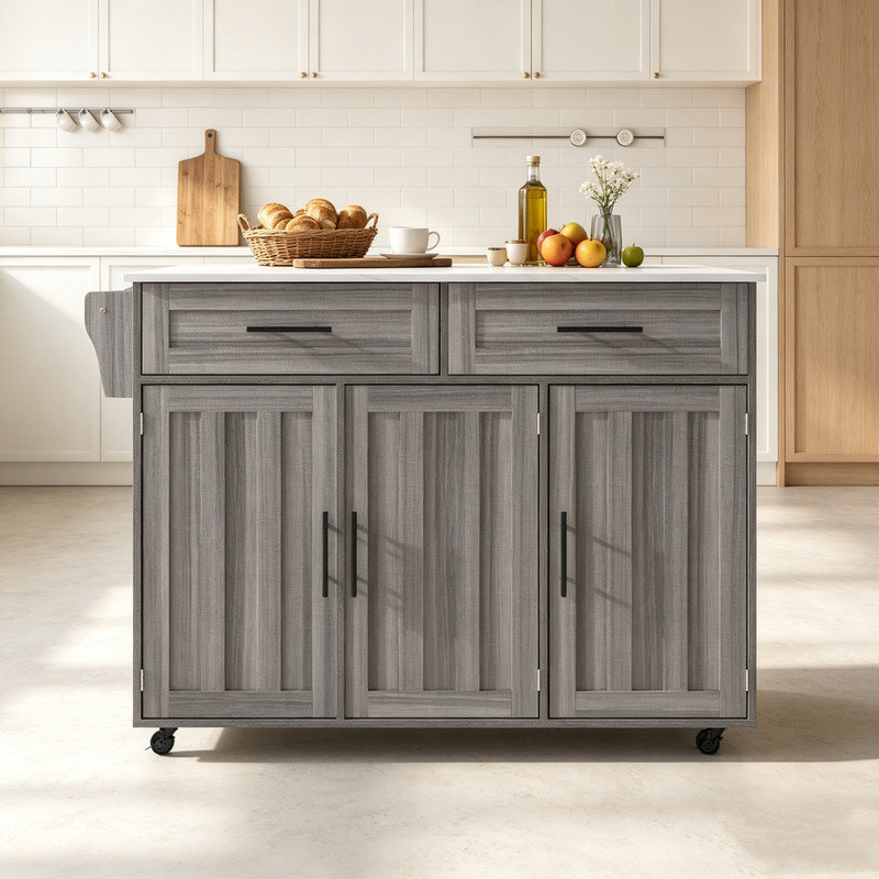 129 cm W Kitchen Island with, Grey