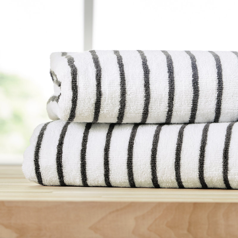 2 Pack Cotton Cabana Stripe Beach Pool Towels, Gray