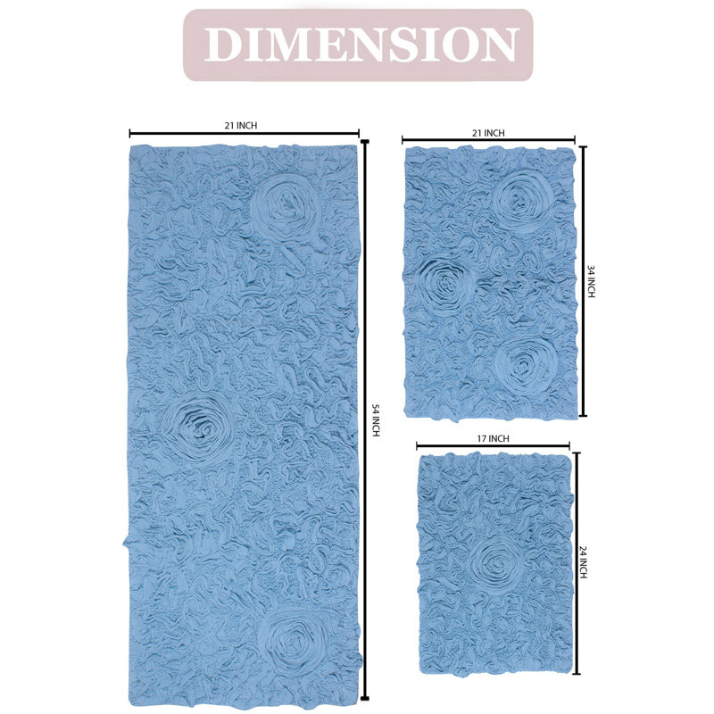 Pothier Bath Rug (Set of 3), Sky Blue