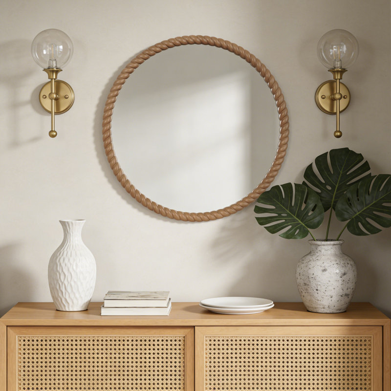 Round Rope Frame Decorative Mirror 30in, Natural