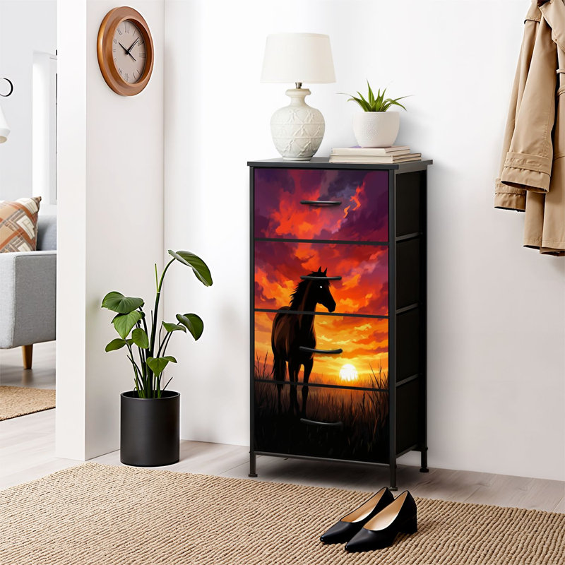 4 Drawer Dresser for Bedroom, Narrow Chest of Drawers, Wooden Top and Study Iron Frame 18"x37.5"-(WxH)