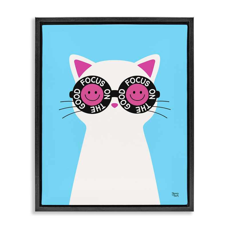 "Focus on Good Cat", art mural sur toile flottante par Jessica Beck, Cadre flottant noir de jais, H 31 po x l 25 po