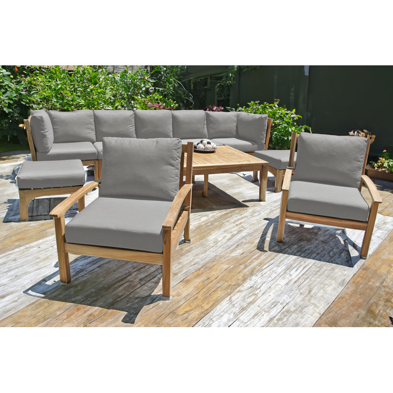 Ensemble de conversation modulaire en teck avec coussins Sunbrella 10 pièces Huntington, Sunbrella® granit