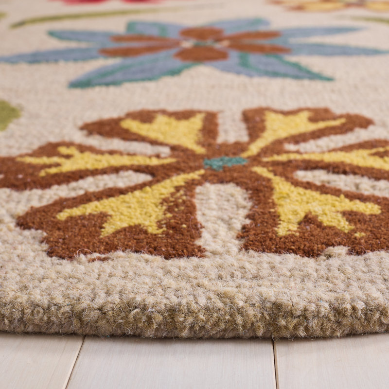 Emrick Hand Hooked Wool Floral Rug, Oval 5' x 8'