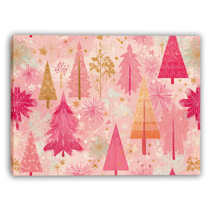 «Festive Pink Trees», art mural sur toile tendue, H 24 po x l 36 po