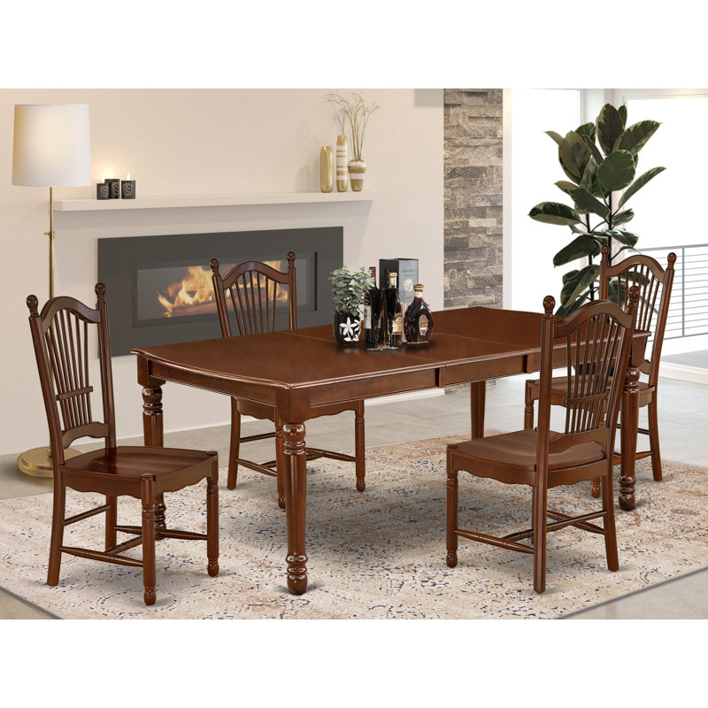 5 Piece Kitchen Table & Chairs Set Includes a Rectangle Dining Table with Butterfly Leaf and 4 Dining Room Chairs, Mahogany