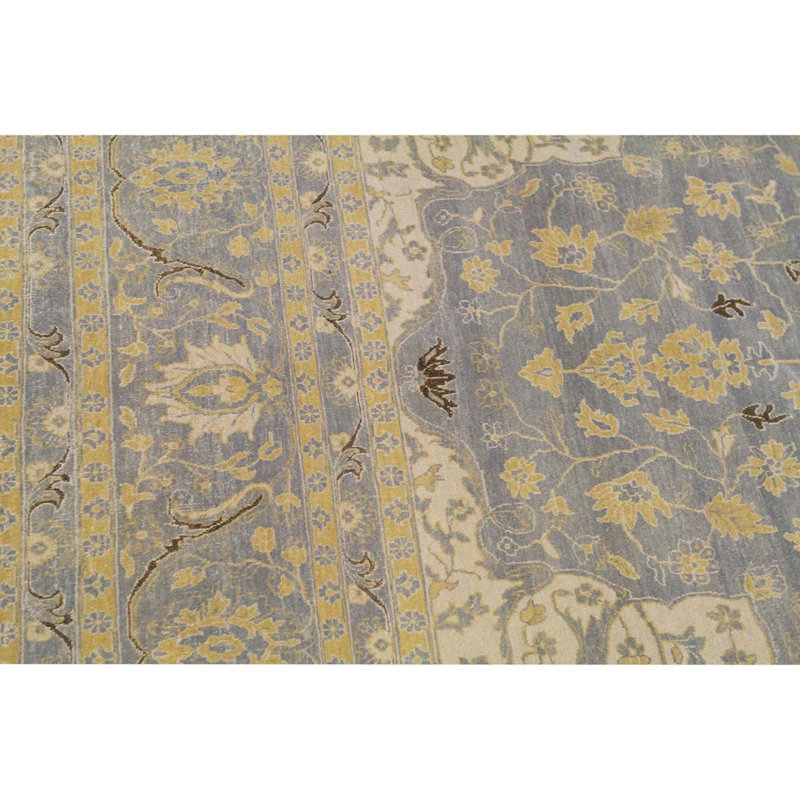 Tapis jaune / bleu / ivoire noué à la main de haute qualité