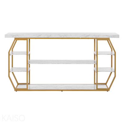 3 Tiers Marble Console Table Modern Golden Geometric Large Console Table