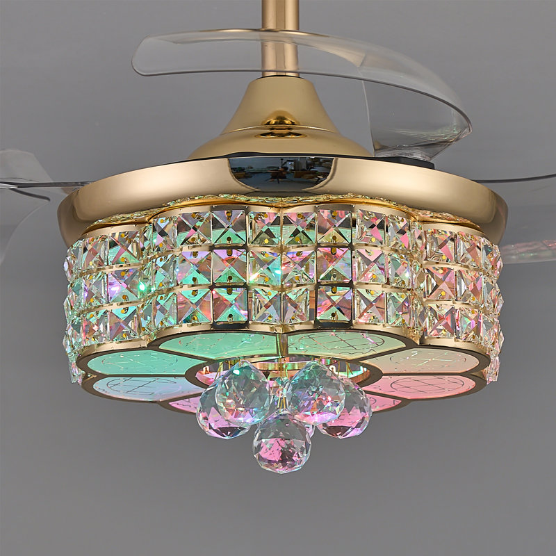 30" Rgb Chandelier Fan Fandelier, Gold