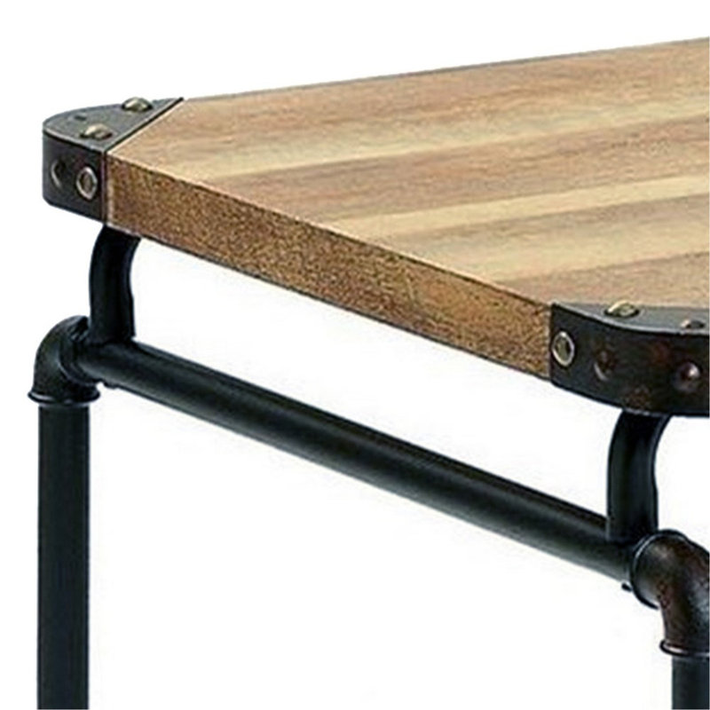 Bureau 47 po, roulette industrielle, métal noir, bois brun