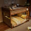 Lit double superposé au-dessus de grand lit double avec tablettes intégrées, lumières à changement de couleur et panneau perforé-661703886-661703884
