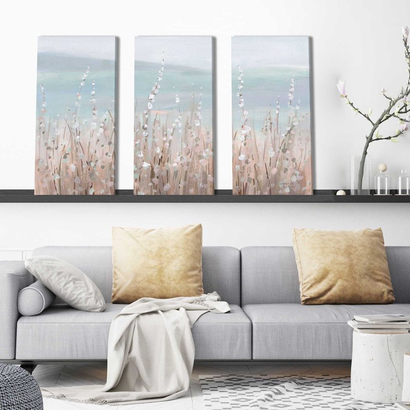 «Coastal Morning Blooms» - peinture sur toile tendue 3 pièces