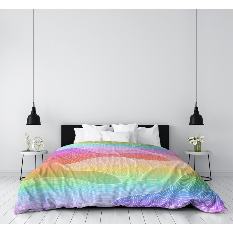 Housse de couette Katelyn Elizabeth, Housse de couette pour très grand lit, Microfibre, Vert / Orange / Rose