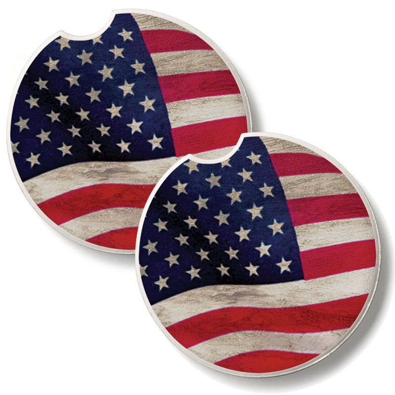 US Flag 2 Pack Stone Car Coasters