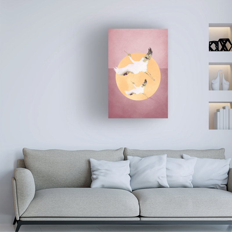 «Pink Gold Crane» sur toile par Aureous, H 47 po x l 30 po x P 2 po