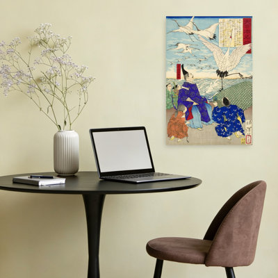 Yoritomo Releasing Cranes On The Seashore Classic Vintage Bird Wildlife Wall Art Print 1 Piece Wrapped Canvas Wall Art