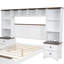 Lit plateforme, structure en bois de pin, tablette de rangement, bibliothèque, 2 tables de chevet, noyer blanc-334976646