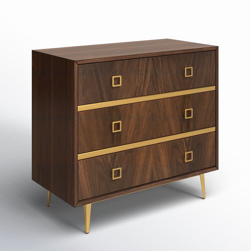 31.9'' W 3 - Drawer Dresser, Walnut/Gold