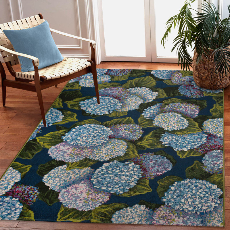 Tapis intérieur / extérieur Marina Hydrangea Blooms, Rectangle 6 pi 6 po x 9 pi 4 po