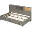 Lit de jour gris en bois simple avec 3 tiroirs coulissants, tête de lit souple et douilles intégrées pour une tablette de rangement cachée de taille confortable, options de chargement-222569249-222569251