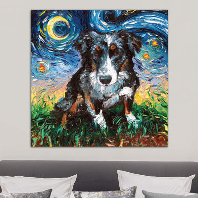 Australian Shepherd Night by Aja Trier - Wrapped Canvas Painting